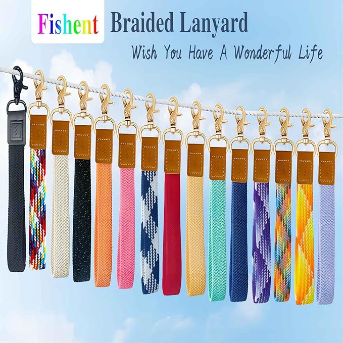 Fishent Stretchy Wristlet Keychain,Braided Cute Wrist Lanyards for Keys, Key Chain Holder for Women Men, Wrist Strap Keychain for Car Keys Phone Camera Wallet ID Badges Card (Colorful Pink)