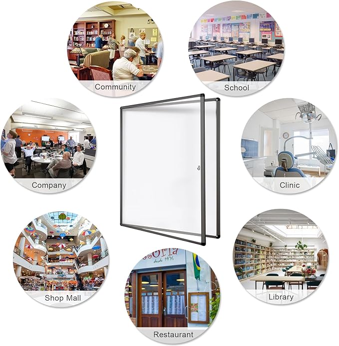SWANCROWN Enclosed Bulletin Board Black Frame Enclosed Display Case,with Magnets,for School Message Notice, 38x38inch (12xA4)