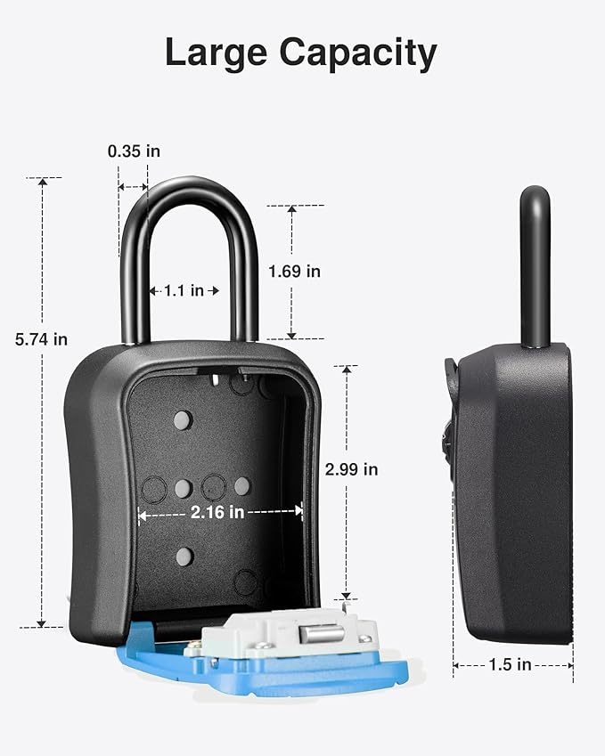 Puroma Key Lock Box, Portable Combination Lockbox Wall-Mounted Key Storage Box for House Keys, Resettable Code Safe Security Lock Box for Home, Office, Apartment Spare Key Storage (1 Pack, Blue)