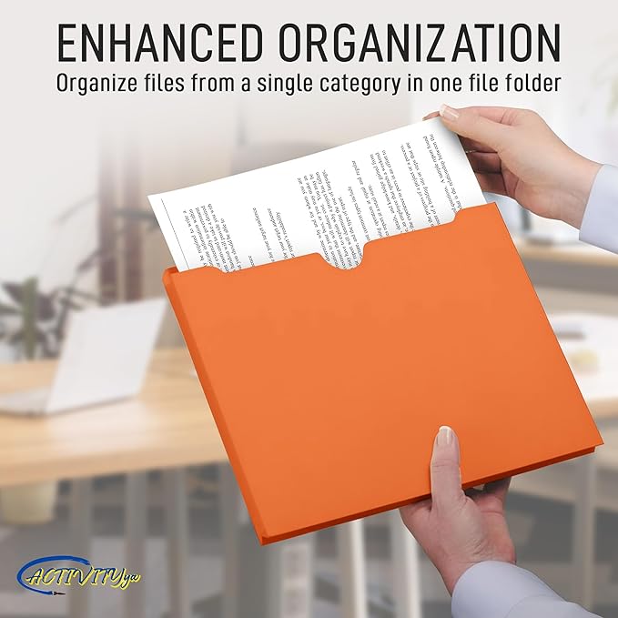 Orange File Jackets, 1 Inch Expansion, Letter Size, Reinforced Straight-Cut Tab, 6 Pack