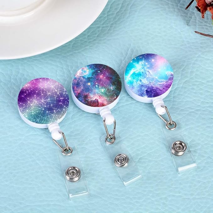 Retractable ID Badge Holder Nurse Badge Reels with Clip Name Card Holders for Office Worker Doctor Nurse (Starry Sky 3 Pack)