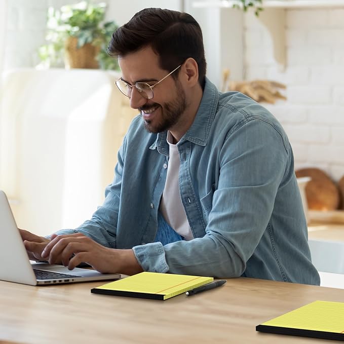 Small Yellow Legal Pads 5×8 – 12 Pack College Ruled Notepads with Perforated Pages and Double Sided Printing, Ideal for Work, Study, 80gsm Premium Thick Paper, Writing Pads 5"x8" 30 Sheets/60 Pages