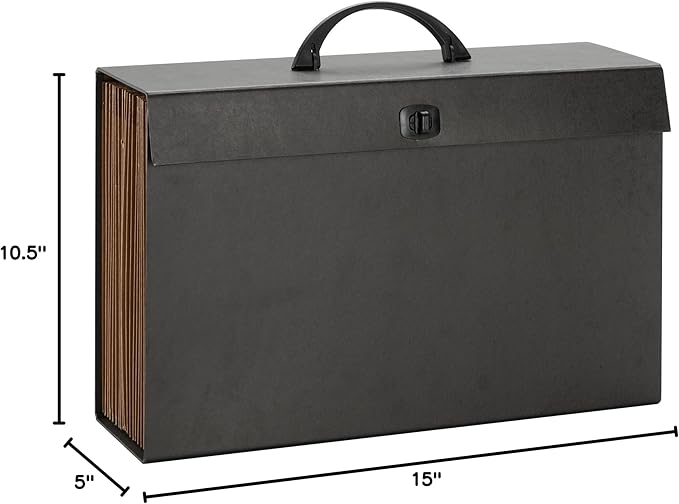 Smead A-Z and Subject Expanding File Box, 19 Pockets, Printed Alphabetic (A-Z)/Subject, Latch Closure, Legal Size, Black (70804)