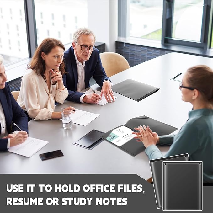 Henoyso 36 Pcs Plastic Folders with Clear Front Pockets Heavy Duty File Folders with 2 Pockets and Card Slot for Student Communication School Office Presentation Report (Black)