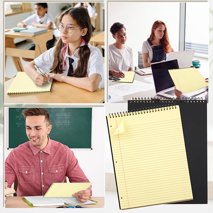10 Pcs Legal Pads 3 Hole Punched Top Bound Spiral Notebook Tear Line for Easy Removal 8.5 x 11 in Hard Cardboard Paper College Ruled Notepad Spiral Note Pad for Office School (Yellow)