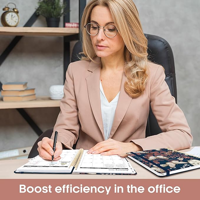 2026 Planner, Aesthetic Weekly and Monthly Planner for Women, Jan 2026 to Dec 2026, Hardcover 2026 Calendar Book with Monthly Tabs, Inner Pocket, Perfect for Office Home School - A5 (6.3" x 8.5"), Golden Flutter