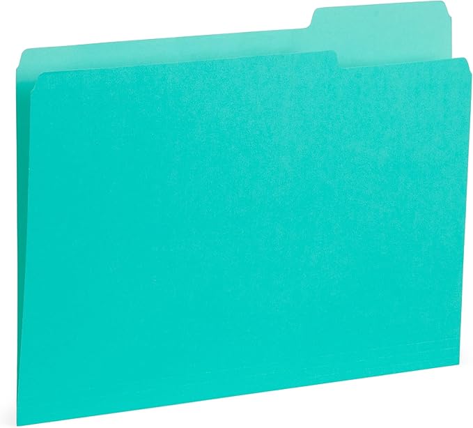 100 Blue Summit Supplies Colored File Folders - Ocean Tone Colors, 1/3 Cut Tabs, Letter Size, 11pt Durable Paper, Decorative Colored File Folders for Files, 100 Pack