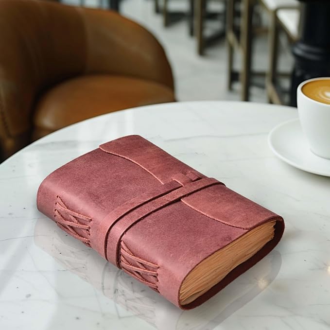 LEATHER VILLAGE Leather Bound Journal - Fuchsia, 7"X5", 220 Pages - Vintage Blank Paper Diary for Writing, Drawing, Sketchbook, and Travel Notebook - Ideal for Women and Men