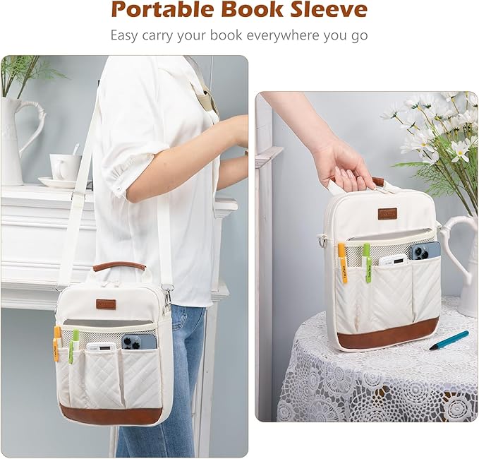 Book Sleeve with Zipper, Book Covers for Book Lovers, Multi-pocket Book Protector Cover with Shoulder Strap,Book Bag for Ipaad, kidle - Back To School Book Accessories
