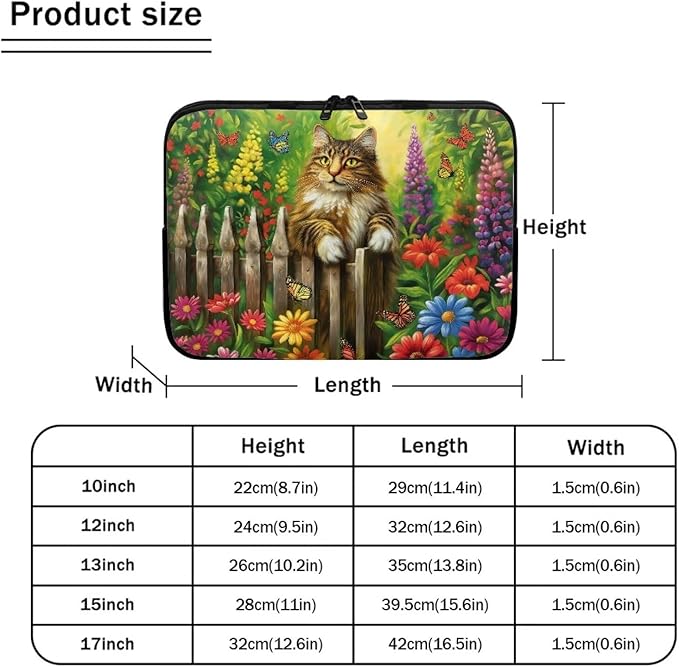 Cats Flower Printed Laptop Briefcase for Women Men, Waterproof 10 Inch Laptop Bag Messenger Bag Lightweight Laptop Case for Office Business Traveling Daily Use, Gift for Father