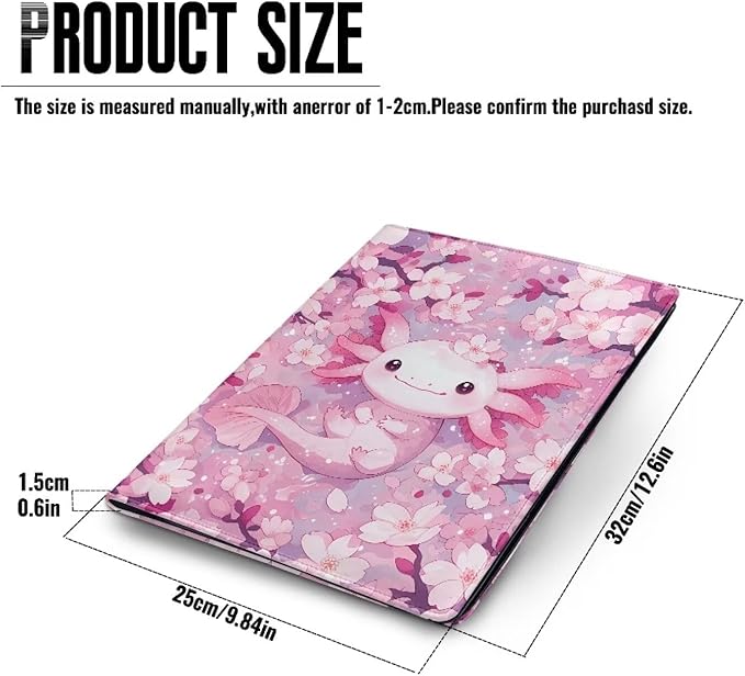 Cozeyat Cherry Blossoms Padfolio Portfolio Folder for Women, Cute Axolotl Folders for School Girls Business Interview Resume Portfolio A4 Size Document Organizer with Clipboard Card Holder