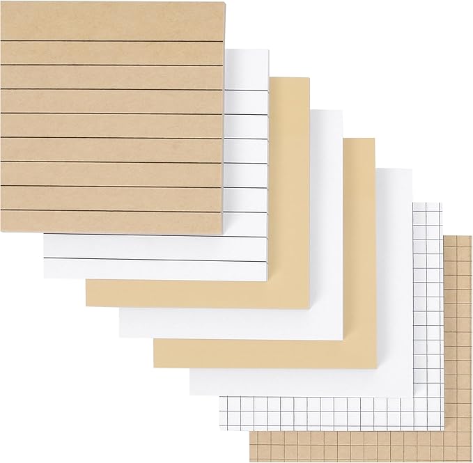 Mr. Pen- Lined Sticky Notes, 3”x3”, 8Pads, 480 Sheets, White & Kraft, Sticky Notes with Lines, Sticky Note, Self-Stick Note Pads, Sticky Notes Lined, Sticky Pads Sticky Notes Aesthetic, Lined Notepad