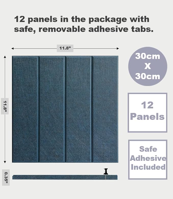 Large Cork Board Alternative - 12-Pack Felt Wall Tiles with Safe Removable Adhesive Tabs, Cork Wall Tiles Bulletin Board Home Office Essentials - Prussian Blue