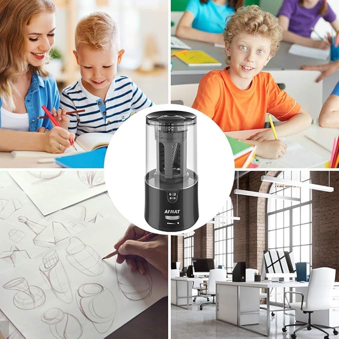 AFMAT Electric Pencil Sharpener, Pencil Sharpener for Colored Pencils, Auto Stop, Super Sharp & Fast, Electric Pencil Sharpener Plug in for 6-12mm No.2/Colored Pencils/Office/Home-Black