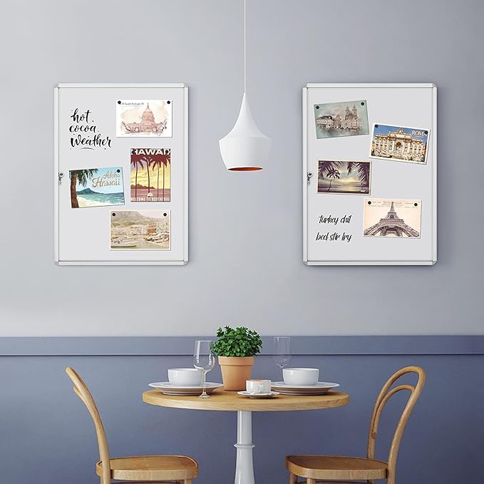 SWANCROWN Enclosed Bulletin Board Dry Erase Noticeboard Lockable Display Boards White with Aluminium Frame 20x14inch(2xA4)