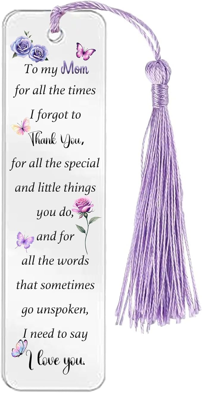 Mommy Gifts for Women Acrylic Plaque Bookmark Set Birthday Gifts for Mom Personalised Butterfly Keepsake Bookmarker Mothers Day Christmas Gifts for Her from Daughter Son Mum You are The World