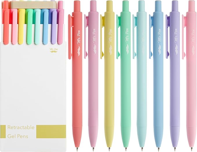 Mr. Pen- Retractable Gel Pens, 8 Pack, Pastel Ink Gel Pens, Gel Pens Fine Point 0.7mm, Retractable Pens, Cute Pens, Gel Ink Pens, Aesthetic Pens for Journaling Fine Tip Pens