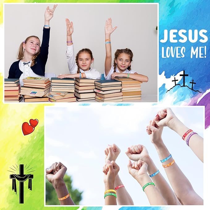 30 Sets/ 60 Pcs Jesus Loves Me Wristbands with John 3: 16 Religious Christian Bookmarks Gift, Include 30 VBS Bible Verse Rubber Wristbands 30 Inspirational Cross Bookmark for Sunday School