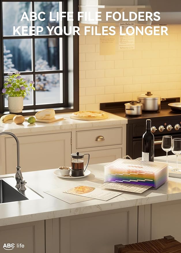 ABC life 12 Pockets Accordion File Organizer Expanding File Folders, Portable Monthly Bill Receipt Document Organizer, Expandable Accordian Filing Folder Letter A4 Size, Colored Tabs (Pink)