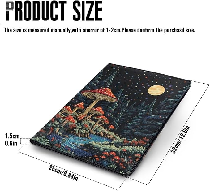 Cozeyat Moon Mushroom Portfolio Padfolio Resume Folder with Pocket, PU Leather Interview Writing Legal Pads Document Organizer Portfolio with Business Card Holder