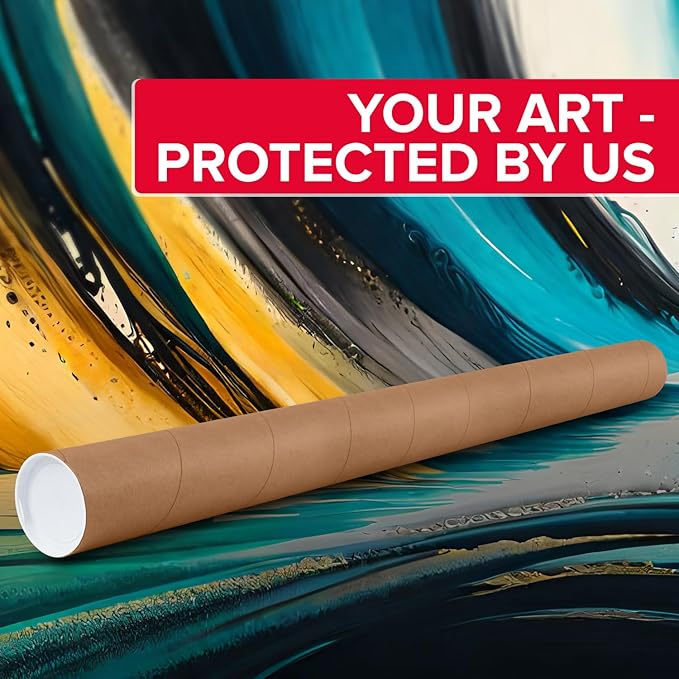 4" x 48" Reinforced Kraft Paper Mailing Tube, Pack of 1 Tube with 2 Caps – Secure USPS Approved Poster Tube – Made in USA Cardboard Tube for Shipping and Storing Posters, Prints, Artwork, or Documents
