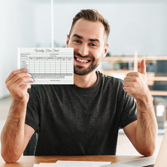 300 Sets Employee Weekly Time Sheets Weekly Format, 2 Part Carbonless, 5.5 x 8.5 Inch Daily Time Sheet Log Book (6 Pack)