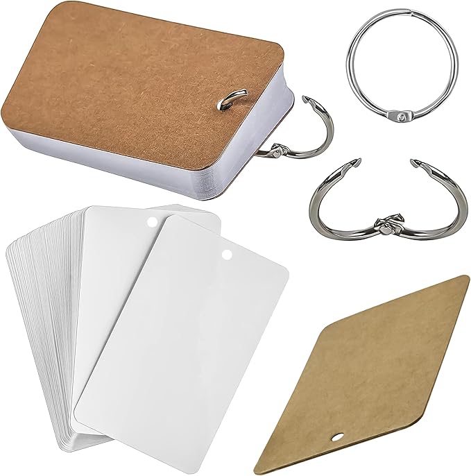 MotBach 10 pack White Blank Flash Cards with 500 Sheets Study Cards, Note Card Pad with Binder Ring, Kraft Paper Word Vocabulary Cards for Learning language, DIY Greeting Cards(3.5 x2.2 Inch)