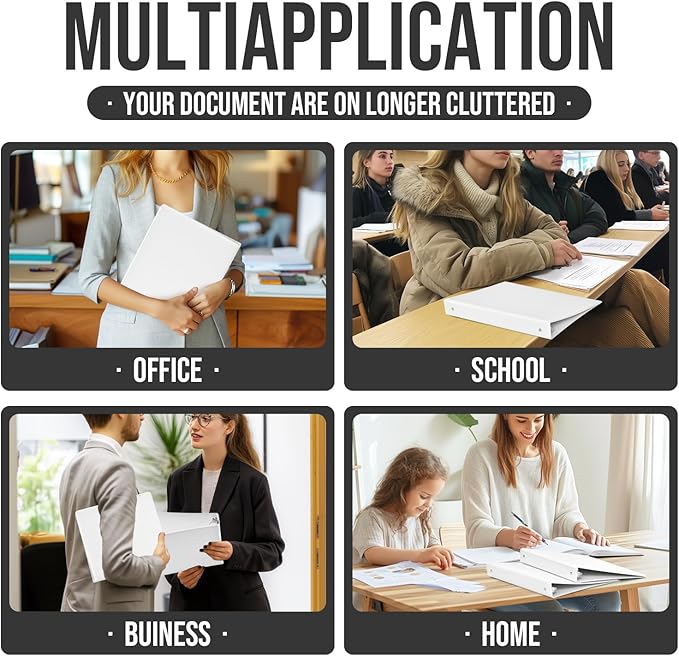 3 Ring Binder 1 Inch, IntoJoy 6 Pack Clear View 3 Hole Binder PVC-Free Fits 8.5x11 Inch Paper Flexible Round Ring Binders for School Office Home Binder Supplies (White)