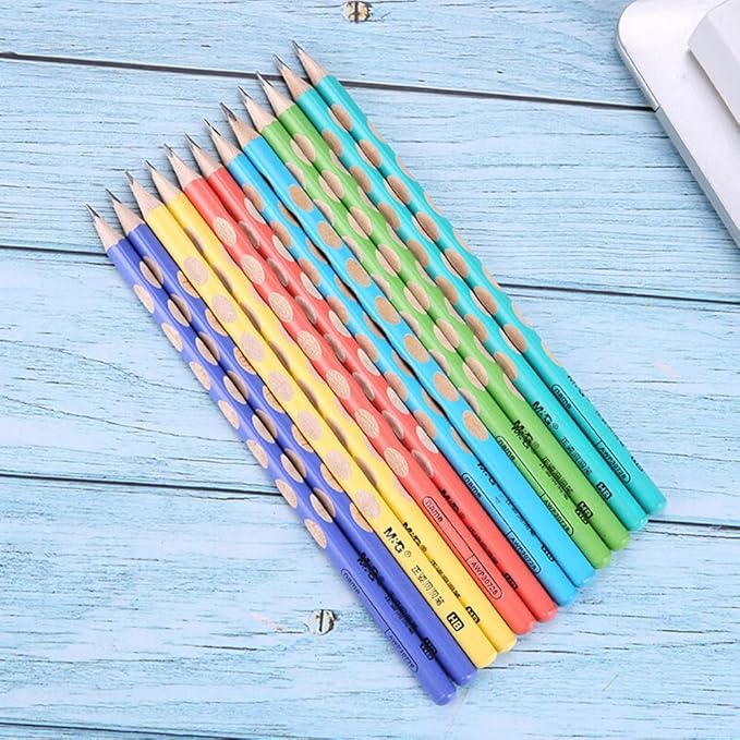 M&G 12 Pcs Triangular Hole Pencils for Kids with Grip Correction 2B Pencils, Pre-sharpened Colored Barrel Graphite Wood Pencils, Smooth Writing, Suitable for School, Office, Drawing, Sketching