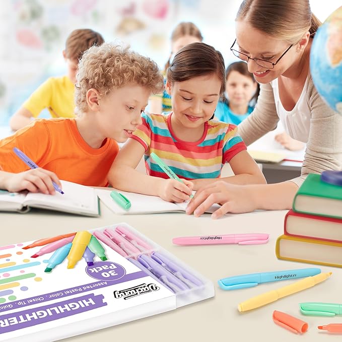 Duchong 30 Count Highlighters, Pastel Highlighters Assorted Colors Bulks, Chisel Tip Dry-Quickly Highlighter Markers for Adult Kids, Office Classroom Must Have, School Supplies for Teachers