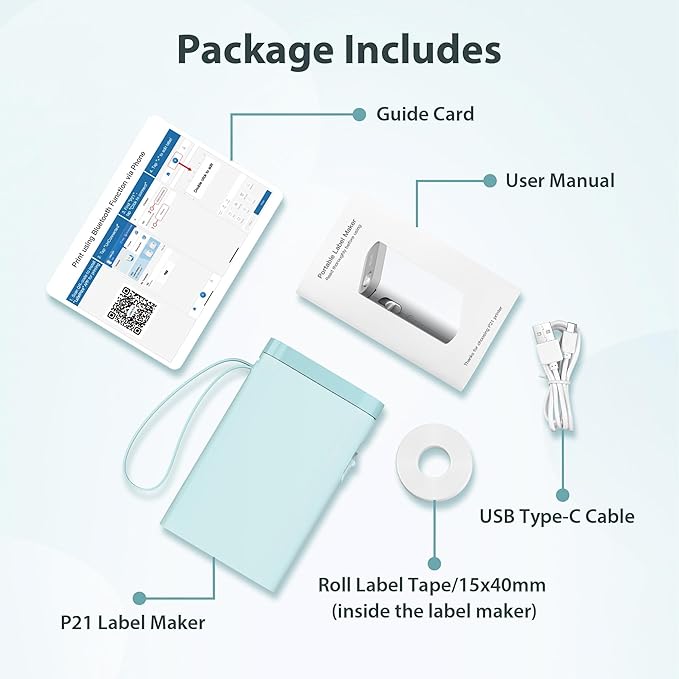 P21 Label Maker Machine with Tape, Bluetooth Label Printer Thermal Mini Label Makers with Built-in Cutter and Multiple Templates, Portable Printers for School, Office, Home Use (Blue)