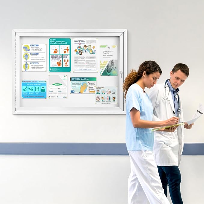 SWANCROWN Enclosed Bulletin Board Magnetic Dry Erase Board 37” x 28” Weatherproof Notice Board for Outdoor Public School Office