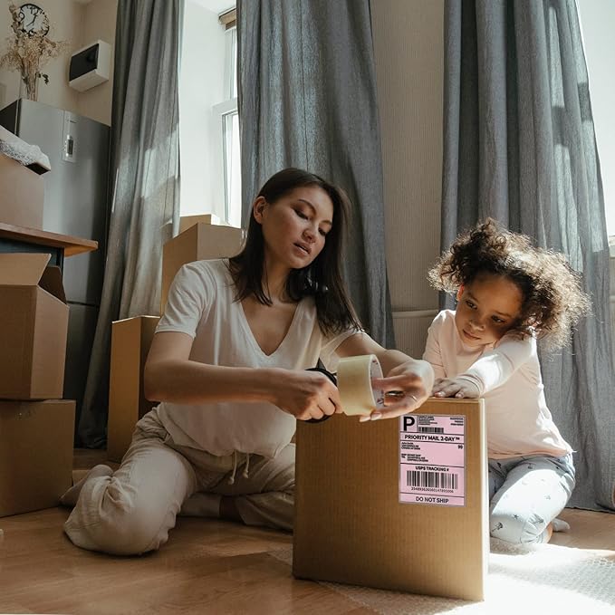 Phomemo 241bt Labels - Packs of 500 4X6 Per Fan-Fold Thermal Labels Compatible with Phomemo 241bt, D520BT, B246D Label Printer, Shipping Label for Bussines, Home, Office, Commercial Grade, Pink