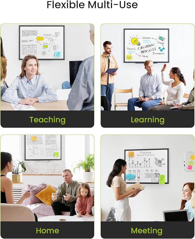 VUSIGN Black Aluminum Magnetic White Board 24" x 18" with Dry-Erase Eraser, Multicolor Markers, Magnetic Pins for Office, Home, School