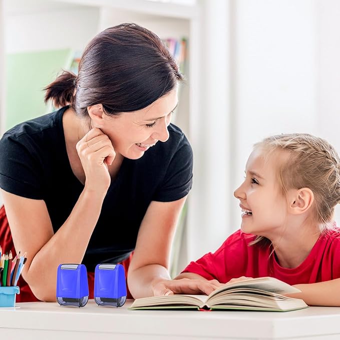 Sherr 2 Handwriting Line Stamp Roller Dashed Handwriting Lines Practice Roller Stamp for Kids, Teachers Kindergarten Education Classroom Back to School Need(2.72 x 2.44 x 1.54 Inch,Blue Purple)