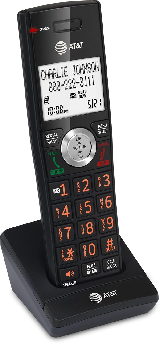 AT&T CL80067 Accessory Handset for CL82x07, CL82x57, CL82x67, CL83x07, CL84x07 Series Cordless Phone for Home with Call Blocking, Caller ID Announcer, Intercom, and Long Range, Black/Wood Grain Finish