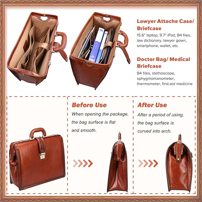 Banuce Vintage Full Grain Italian Leather Lawyer Briefcase for Men Doctor Bag 15.6 Inch Laptop Work Business Bag Attache Case with Lock