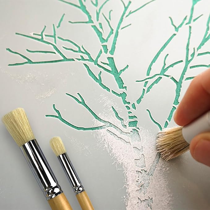 Wooden Stencil Brush Set, 6 Pieces Natural Hog Bristle Dome Stencil Brushes for Painting On Wood Wall, Stencil Projects, Card Making, DIY, Crafts and Acrylic Oil Watercolor Painting…