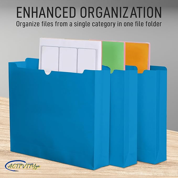 Blue File Jackets, 2 Inch Expansion, Letter Size, Reinforced Straight-Cut Tab, 6 Pack