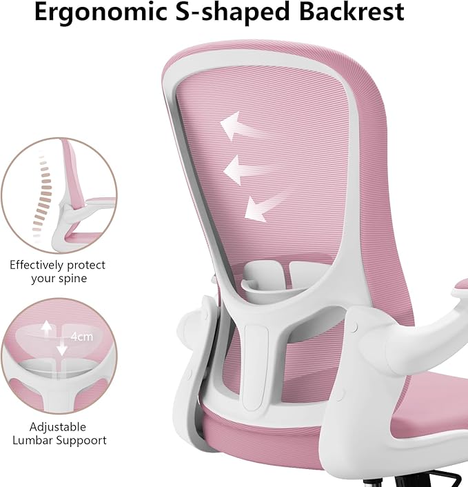 Ergonomic Office Chair, Comfort Swivel Home Office Task Chair, Breathable Mesh Desk Chair, Lumbar Support Computer Chair with Flip-up Arms and Adjustable Height