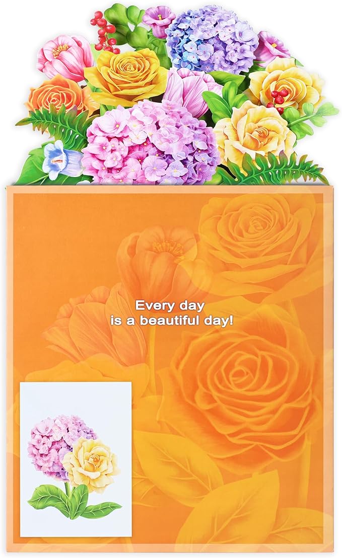 Airpark Paper Flower Pop Up Cards, 12'' Rose Hydrangea Bouquet, Paper Flowers 3D Greeting Cards with Blank Note Card & Envelope for Birthday, Annivesary, Easter Cards Gifts for Women Kids