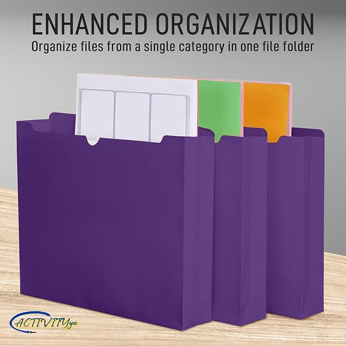 Purple File Jackets, 2 Inch Expansion, Letter Size, Reinforced Straight-Cut Tab, 6 Pack