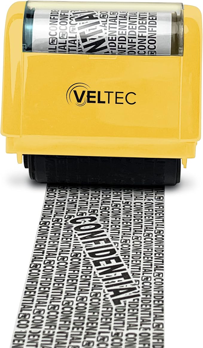 Veltec ID Protector Ink Roller - Identity Theft Protection Roller Stamp (Yellow, Stamp Only)