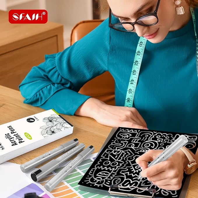 SFAIH Silve Paint Markers Paint Pens - 4 Pack 2-3MM Medium Tip Metallic Acrylic Markers for Rock Painting, Wood, Metal, Fabric, Plastic, Canvas, Glass, Ceramic, Diy Crafts, Drawing, Tire