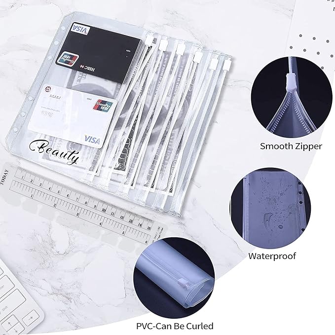 A7 Budget Binder Set - Mini Money Organizer for Cash Saving, Cash Stuffing Envelope System, Planner Binders with Pockets, Sheets and Stickers, Beige