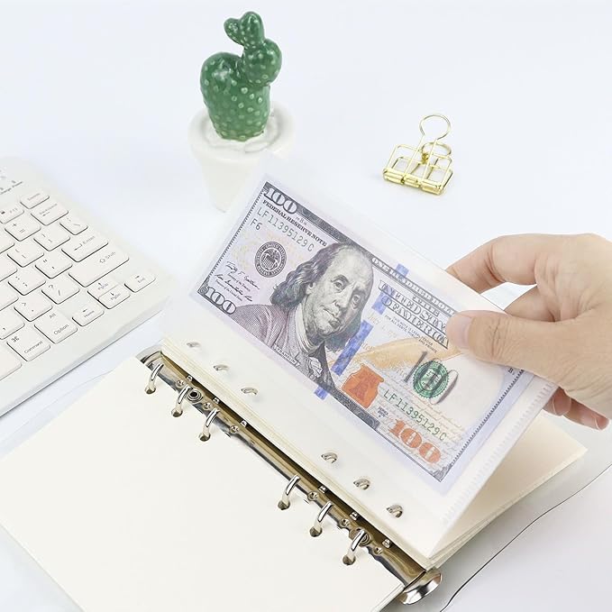 A6 Binder Pockets with No Zipper, Koqye Blue 10 Pcs Plastic Zipless Budget Envelopes, Two Pockets Frosted Cash Envelopes Money Bag for Budgeting, Cash Stuffing (Clear Frosted-2set)