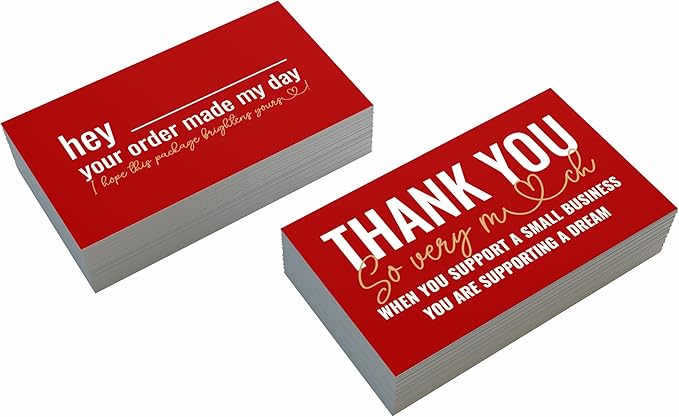 ITZAMNA Thank you for supporting small business cards Customer appreciation note cards Pink Script with Heart Pack of 100 Red