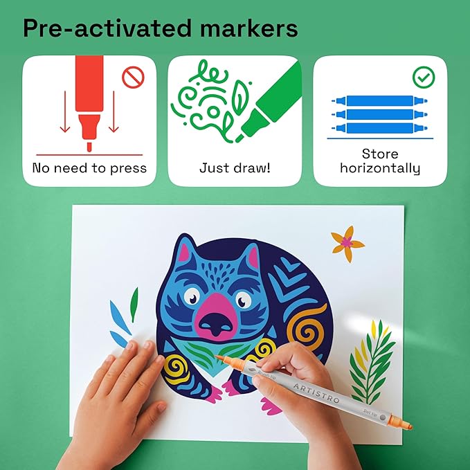 ARTISTRO 60 Acrylic Paint Markers for Fabric, Rocks, Paper, Wood, Canvas, Glass, DIY - Safe for Kids Dual Tip Acrylic Paint Pens (Dual Tip Dot + Brush, 60)