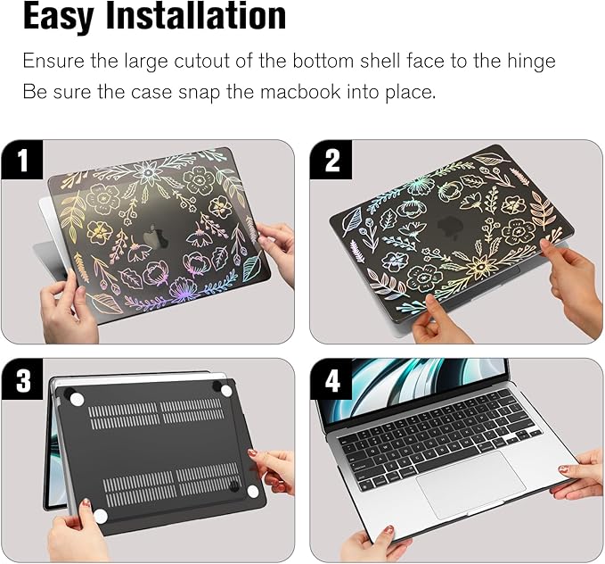 Fintie Case for MacBook Air 13.6 Inch A3113 A2681 (2022 2023 2024 Release) - Snap On Hard Shell Cover for MacBook Air 13.6" M2 M3 Chip with Liquid Retina Display and Touch ID (Garden-Black)