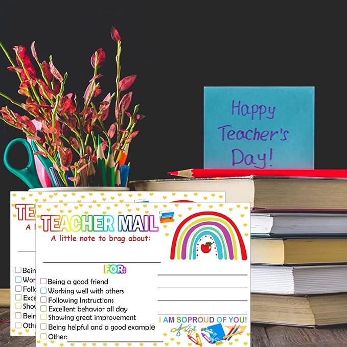 4 x 6 inch Rainbow Happy Mail Teacher Notes to Parents Classroom Good Behavior Incentive Motivational Cards 50 Pcs Motivational Notes Positive Postcards For Home,Preschool, Kindergarten, Elementary (Color3)